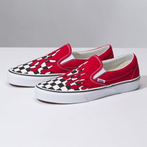 Vans Bayan Kaykay Ayakkabısı Checker Flame Slip-On Kırmızı Beyaz | 22992-285